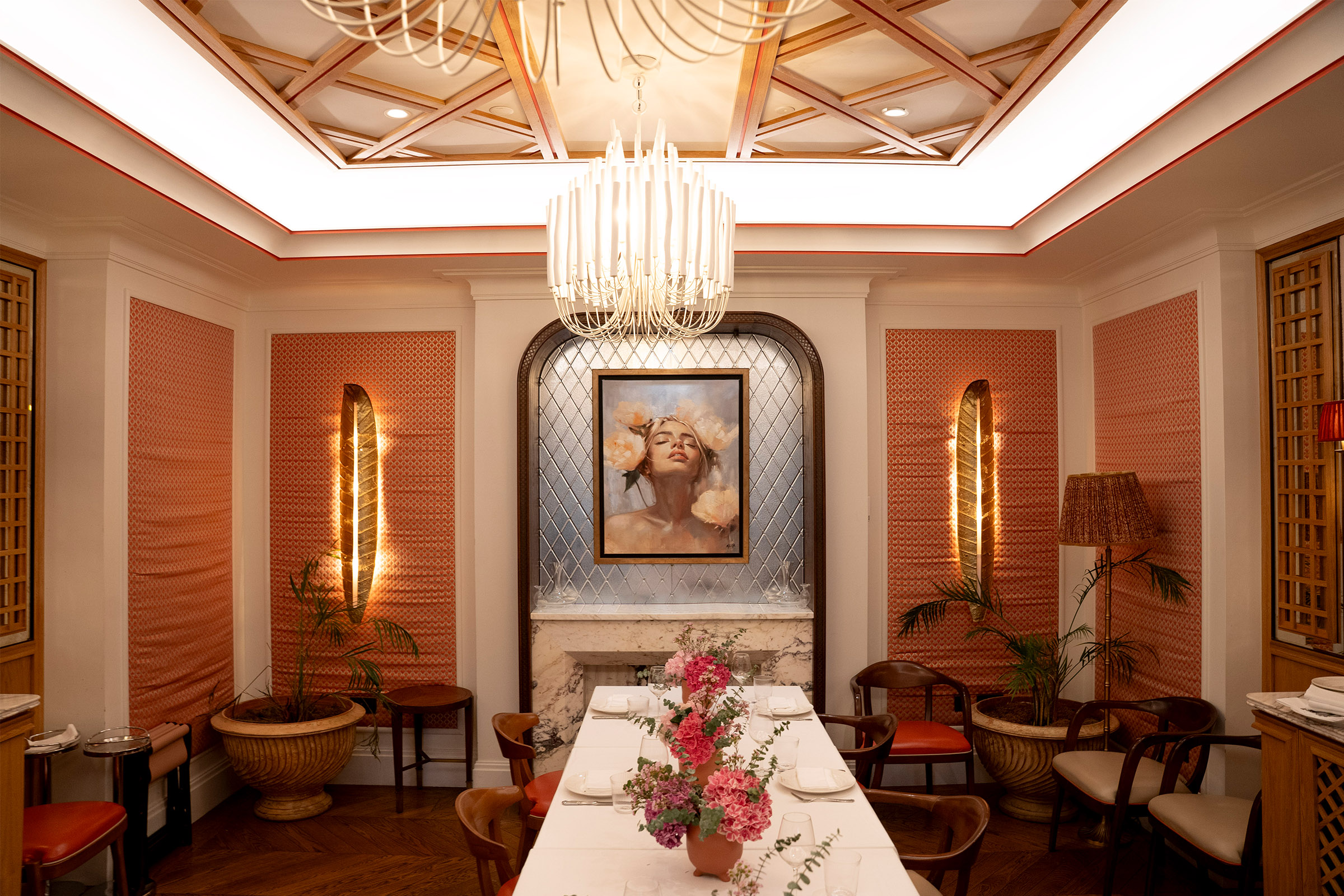 La Maison Ani main dining room with curated artwork